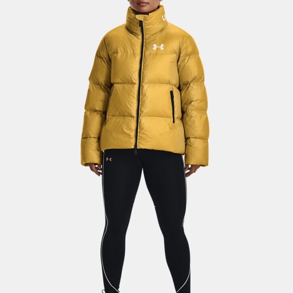 Under Armour Womens Down Puffer Full Zip Hooded Jacket Mustard Sz L 1373443-782 - Picture 6 of 16